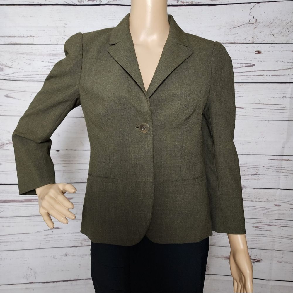 Laundry Shelli Segal Olive Green Blazer - Pleated Peplum Back - Sz 6 - Academia